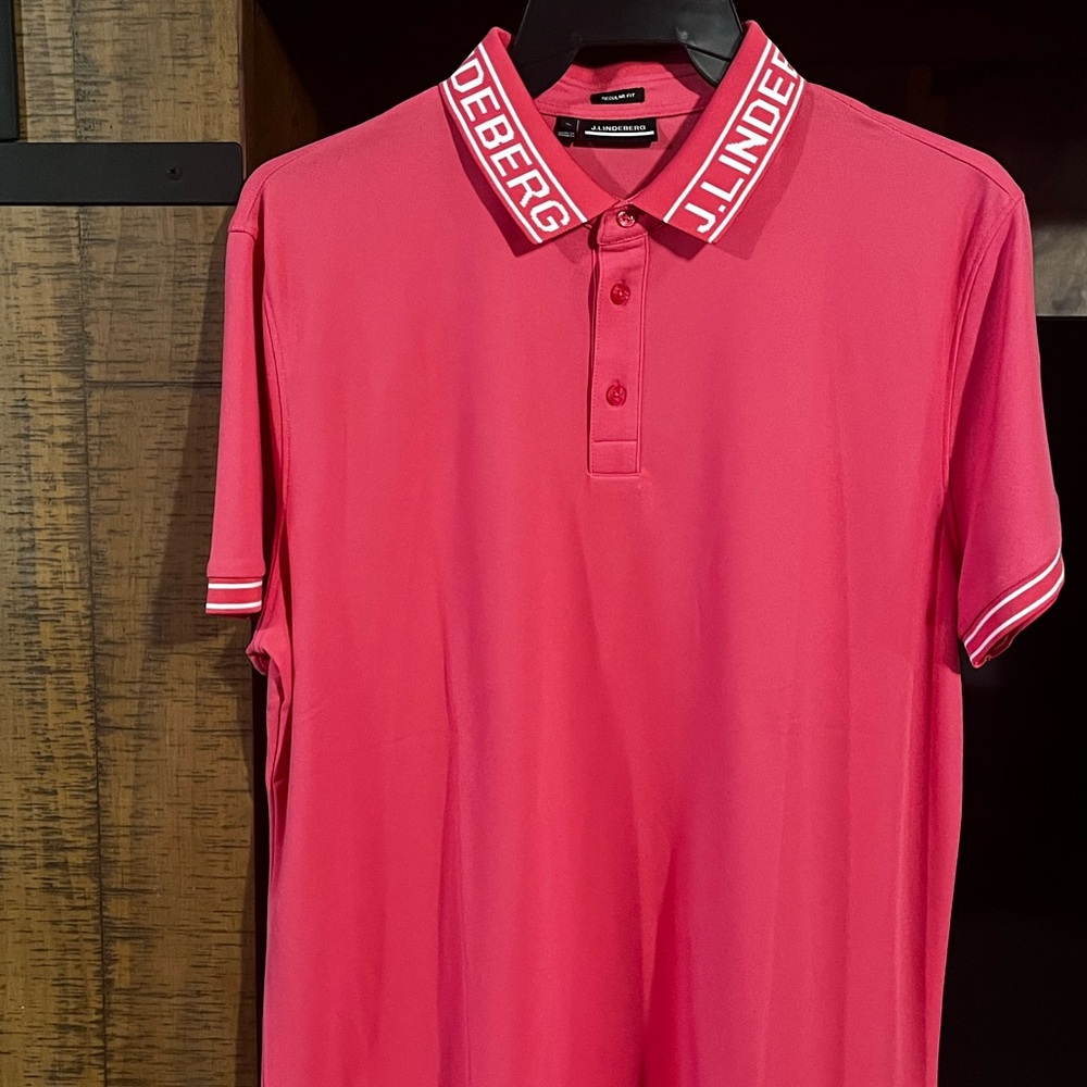 J.Lindeberg Coral-Red Logo Collar Polo